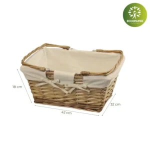 Cesta de Mimbre 42x18x32cm resistente para regalos gourmet y productos ucranianos.