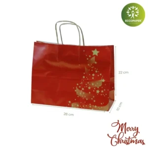 Bolsa Navidad 28x10x22cm sostenible y robusta, ideal para productos navideños más pequeños.