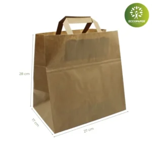 Bolsas Take Away 27x17x28cm: Bolsa kraft para comida rápida, diseñada para el servicio take away y el transporte de alimentos.