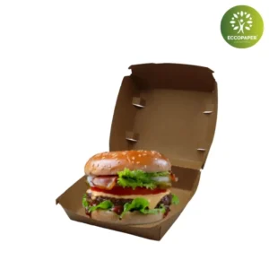 Cajas reutilizable para hamburguesas de 15x15x8cm, diseñada para restaurantes y bares.